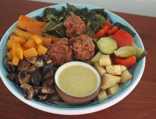 Roasted Veggie Bowls with Buckwheat Bites and Coconut Curry Dip